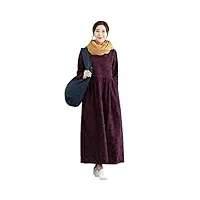 youlee femmes hiver automne col rond jacquard longue robe purple