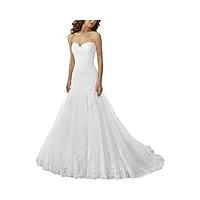 vkstar® robe mariage femme bustier avec dentelle robe de mariée avec traîne moyenne chic robe sirène dos nu mariage blanc 34