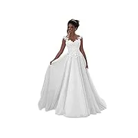 beyonddress robe de soirée longue en dentelle pour femme, robe de mariée sans manches, robe de bal, blanc., 50