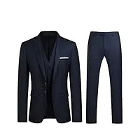 costume homme 3 pièces slim fit smoking deux boutons couleur unie mariage business confort elégant veste gilet et pantalon bleu royal l