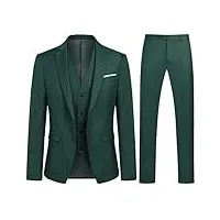 costume homme 3 pièces slim fit smoking deux boutons couleur unie mariage business confort elégant veste gilet et pantalon vert foncé 3xl