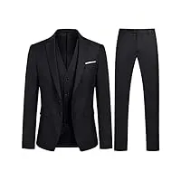costume homme 3 pièces slim fit smoking deux boutons couleur unie mariage business confort elégant veste gilet et pantalon noir xxl