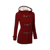 ghyugr femmes manteaux à capuche bouton corne blouson veste jacket chaud Épais hoodie hoody outwear automne hiver slim fit,rouge 1,xxl