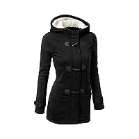 ghyugr femmes manteaux à capuche bouton corne blouson veste jacket chaud Épais hoodie hoody outwear automne hiver slim fit,noir,xl