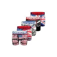 freegun calecons boxers slips sous-vetements homme microfibre imprimé (lot de 5), bleu, blanc, rouge, noir, taille l