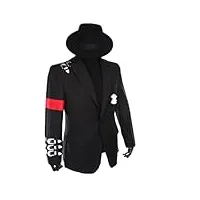 shuanghao michael jacks costume halloween noël cosplay suit:jacket/veste adulte cosplay rétro style punk noir coat de costume badge michael j (donnez chapeaux noir)(s: h 170-175cm)