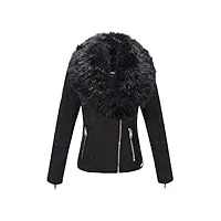 bellivera veste en cuir faux daim pour femme manteau court de moto doublé sherpa vêtements d'extérieur avec col en fourrure amovible ss805 noir m