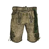 maddox amsel pantalon court en cuir vert naturel avec ceinture, ruban décoratif et broderies, carré/vert naturel, 58