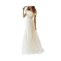 anjuruisi robe de mariée en dentelle et mousseline de soie à manches courtes pour femme - blanc - 38