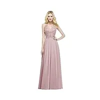 misshow robe femme longue demoiselle d'honneur avec dentelle florale robe femme vintage longue maxi pour cérémonie rose 36