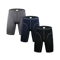 nuofengkudu lot pack de 3 boxers longs coton sport culotte sans couture confortable elasticité caleçons sous-vêtements (gris/bleu/noir) taille xl