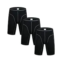 nuofengkudu lot pack de 3 boxers longs coton sport culotte sans couture confortable elasticité caleçons sous-vêtements (noir) taille xl