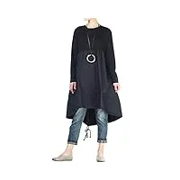 vogstyle femme robe manche longue contrastée a-ligne tunique décontracté poches latérales haut elégant (xxl, style 3-noir)