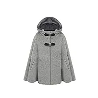 femme Élégant chaud À double boutonnage hiver capuche poncho cape mélange de laine veste manteau À capuche gris l
