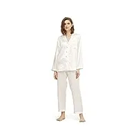 lilysilk pyjama en soie 2 pièces, chemise boutonné en manches longues et pantalon fluide pour femmes blanc naturel grand