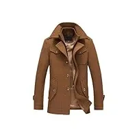 youthup manteau homme laine hiver chaud trench-coat caban élégant blouson parka veste slim fit casual coat,marron,xs