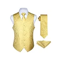 enlision gilet costume or homme mariage paisley ensemble de cravate et pochette jacquard gilets sans manche pour fête s