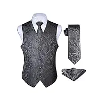 enlision gilet costume gris homme mariage paisley ensemble de cravate et pochette jacquard gilets sans manche pour fête 6xl