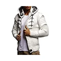 leif nelson ln5605 - cardigan en tricot à capuche pour homme - Élégante veste de loisirs - coupe ajustée, gris écru, l