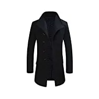 allthemen manteau homme hiver long trench coat slim outerwear couleur unie coat en laine, noir, xl