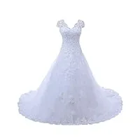 vantexi Élégant v-col a-line longue dentelle robes de mariée robe de mariée vêtements de mariée blanc taille 46