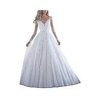 vkstar® robe de mariée femme tulle dentelle florale manches longues robe de mariage cérémonie longue col v elégante blanc 32