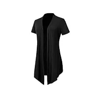 women’s soft drape cardigan short sleeves solid lightweight cardigan (l, noir)
