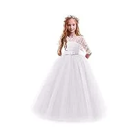 iwemek enfants fille robe de carnaval princesse longue en dentelle avec bowknot demoiselle d'honneur robe de soirée mariage robe de première communion anniversaire fête photographie 13-14 ans