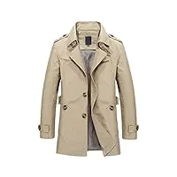 cicilin homme trench à manches longues parka veste classique manteaux décontracté trench coat court blouson jacket slim fit automne hiver beige xxl
