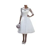 robe de mariée pour femme - longueur genoux - en tulle - avec manches mi-longues, ecru, 34