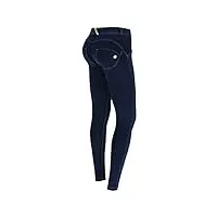 pantalon wr.up® skinny taille et longueur classiques en denim foncé - jeans sombre-couture jaune - extra large