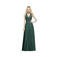 misshow robe femme longue demoiselle d'honneur avec dentelle florale robe femme vintage longue maxi pour cérémonie vert foncé 36