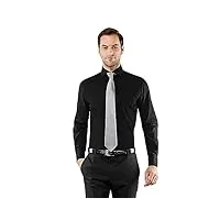 vincenzo boretti chemise homme, coupe cintrée slim-fit, tissu infroissable et agréable à porter, 100% coton, manches-longues, col italien, unie noir 39-40