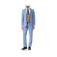 sky 3 pièces pour hommes bleu windowpane vérifier costume avec rétro double boutonnage gilet cintrée [suit-gabin-sky-blue-44uk]