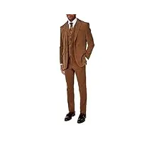 corduroy 3 pièce homme costume marron classique de style vintage veste cintrée pantalon gilet [suit-2020-19-tan-36uk]