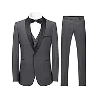 sliktaa homme costume Élégant 3 pièces gris tuxedo slim fit classique d'affaires mariage bals veste+gilet+pantalon,m,gris