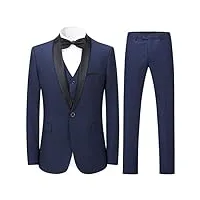 sliktaa homme costume Élégant 3 pièces bleu tuxedo slim fit classique d'affaires mariage bals veste+gilet+pantalon - xl - bleu,xl,bleu