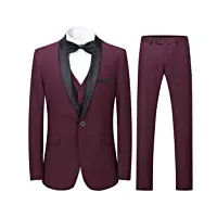 sliktaa homme costume Élégant 3 pièces rouge tuxedo slim fit classique d'affaires mariage bals veste+gilet+pantalon,rouge,xl,xl,rouge