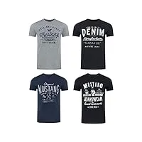 mustang lot de 4 t-shirts pour homme avec imprimé sur le devant et col rond – mélange de couleurs bleu et noir - multicolore - small - mélange de couleurs (p10)