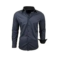 subliminal mode - chemise homme bicolore uni manches longues coupe slim business rn44,xl,gris
