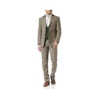 retro 3 pièce hommes tweed chevrons beige vert vérifier Élégant costume coupe près du corps [suit-evan-grey-38uk]