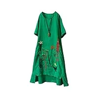 ftcayanz femme robe d'été coton lin broderie rétro décontractée tunique à manche courte vert m