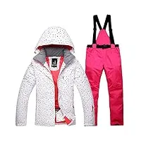 mitef ensemble veste et pantalon de neige imperméable et coupe-vent pour femme, blanc et rose clair., large…