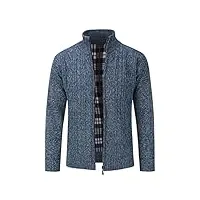 sliktaa gilet cardigan veste pour hommes grosse maille avec col droit slim fit casual couleur unie confortable en 6 couleurs,bleu,bleu,xl