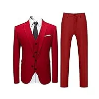 allthemen costume homme 3 pièces mariage slim fit formel deux boutons blazer veste gilet et pantalon rouge s
