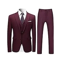 costume trois-pièces homme veste+gilet+pantalon de couleur unie business mode slim fit formel avec deux boutons rouge vineux - taille l