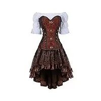 cuir steampunk corset bustiers et robe jupe und chemisier 3 pièces punk burlesque pirate brown m