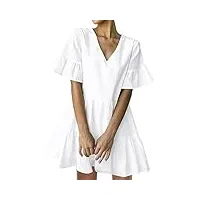 fancyinn robe courte femme ourlet à volants lin casual robe patineus blanc xl