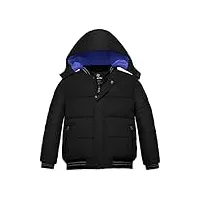 wantdo garçon duffle coat doublure polaire manteau chaud en coton manteau à capuche détachable veste hiver parka militaire slim fit noir a 140-146