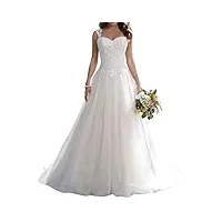 robe de mariée pour femme robe de mariée longue a-ligne robe de mariée en tulle décolleté en cœur avec bretelles, blanc., 48